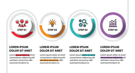 4 steps infographic template with 4 options. Flowchart that can be used for business report, data visualization and presentation. Timeline infographic elements vector illustration.