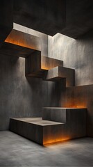 Abstract concrete structure with warm lighting