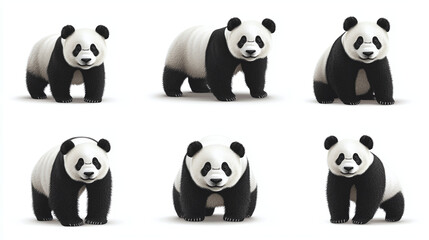 Set of Pandas Isolated on White. Clipart, blanks for collage