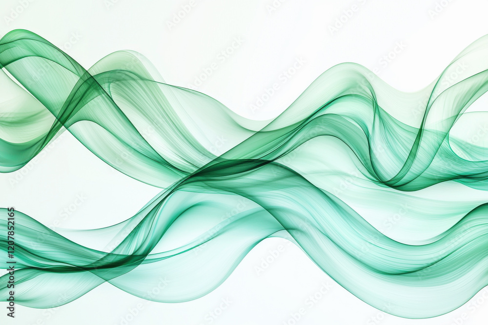 Poster eco-inspired abstract pattern with flowing green waves creating a tranquil atmosphere in a minimalis