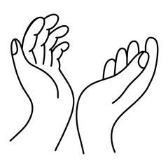 Fototapeta premium Outline Gesture Two hands with palms up. Linear hand drawing. Vector illustration
