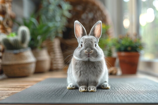 Rabbit Practices Yoga in Comfortable Yoga Pants in a Studio