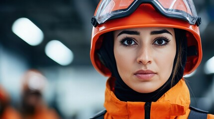 Safety training drill industrial site portrait indoor environment close-up view empowerment of women in industry