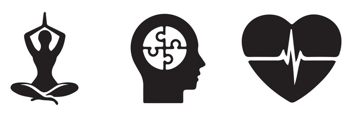 Meditation and mind relax editable icon set. Yoga icon. Heart shape. Ideas & Inspiration Icons. Vector illustration EPS 10 