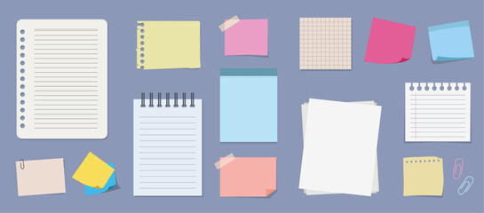 Set of colorful notes and papers