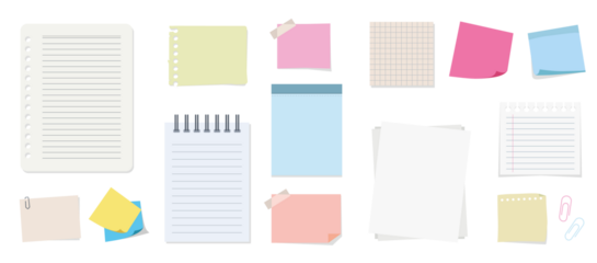 Set of colorful notes and papers