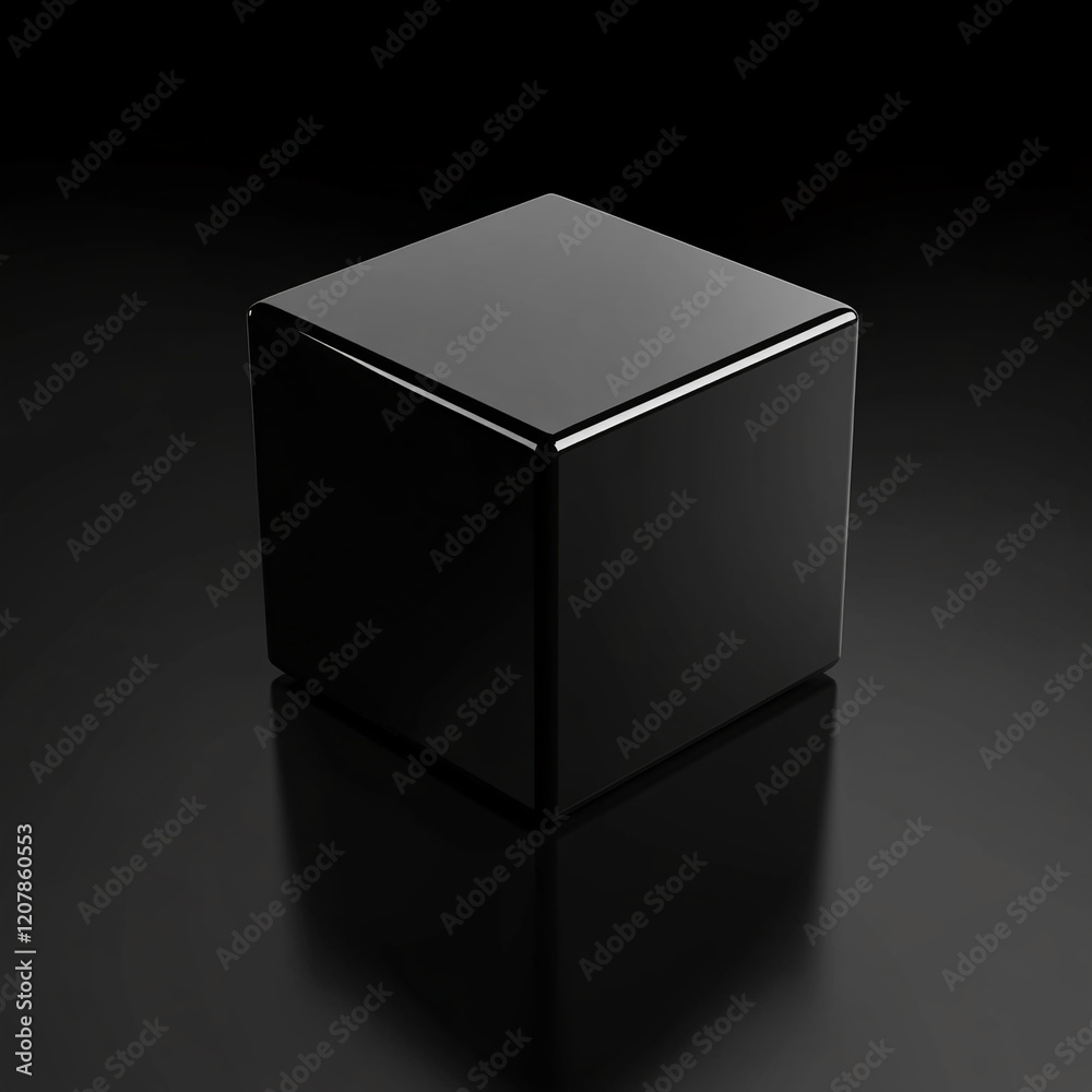 Aufkleber Black glossy cube product podium display with reflection on a dark background