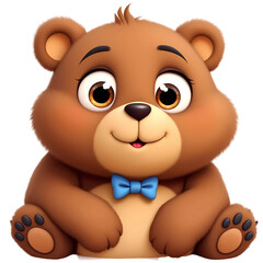 Obraz premium Cute cartoon teddy bear with a blue bow tie, perfect for children's products.