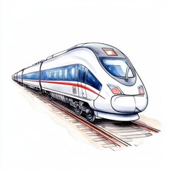 Fototapeta premium Modern High-Speed Train Illustration on Railway Tracks in Motion
