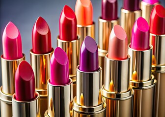 Obraz premium Lipstick Tubes on Gray Background - Rule of Thirds Photography