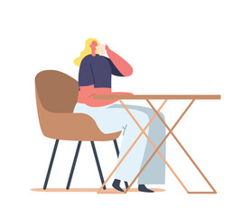 Fototapeta premium Relaxed Woman Freelancer Working on Laptop Sitting at Desk with Coffee Cup Thinking of Tasks. Freelance Employee