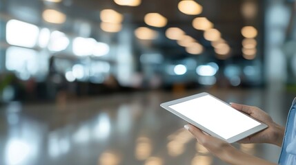 Obraz premium Woman Holding Tablet in Modern Office Building