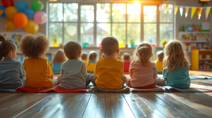 Children Engaged in Learning Activities Inside a Bright Classroom