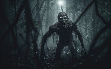 A horrifying creature lurking in the dark forest