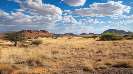 Fototapeta premium A dramatic landscape photo highlighting desertification effects, with cracked earth and sparse vegetation.