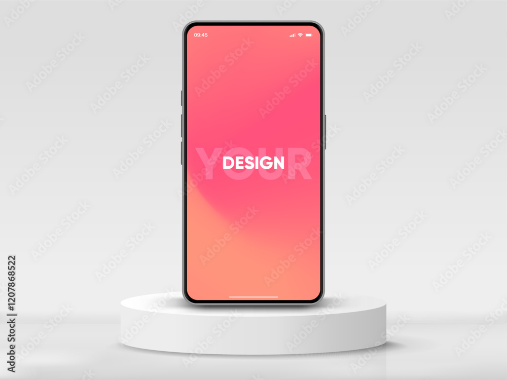Poster Realistic smartphone mockup. Mobile phone vector with isolated on white background. Device front view. 3D mobile phone with shadow. Realistic, high quality smart phone mockup for ui ux presentation.