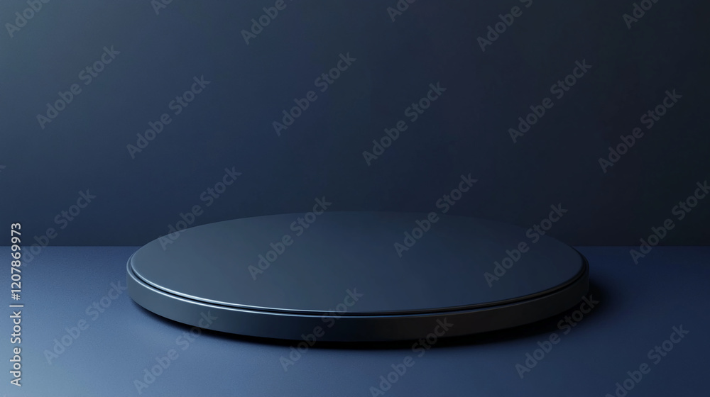 Poster Dark modern round podium for product display or minimal showcase on a blue background