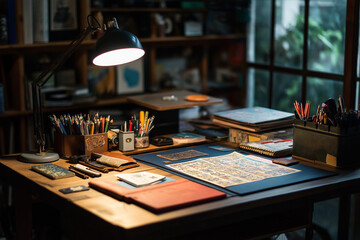 Close up of a graphic novelists desk