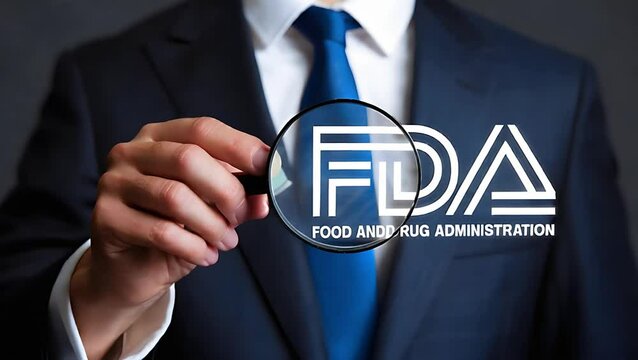 FDA Approved: Health Product Standards Control System. Person working on laptop, FDA icon on screen. Ensuring quality, safety, and compliance in the  