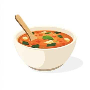 recommend clip art: Illustration of a bowl of soup with a spoon, food, healthy meal, isolated background