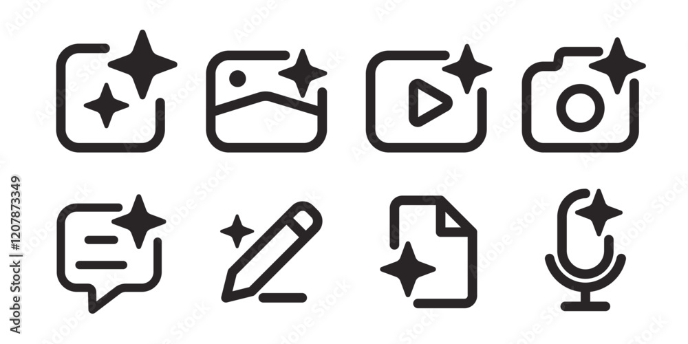 Poster AI generated icon. Artificial Intelligence line icon set. Icon element for app, website, and interface. Symbol Collection. Vector illustration.