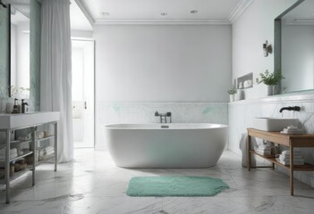 Fototapeta premium Clean and Refreshing White Bath with Minty Details , bath, refreshing