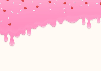 Pink liquid with heart sprinkles background