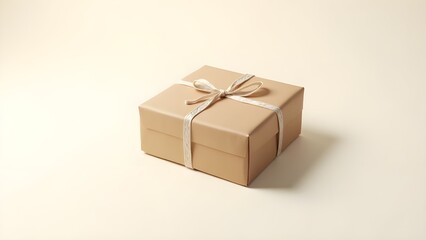 Fototapeta premium A simple brown paper gift box tied with a white string bow