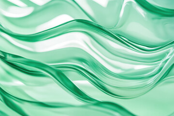 Fototapeta premium Fluid green abstract waves with glossy texture reflecting light