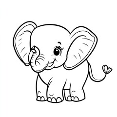Naklejka premium Adorable Elephant Coloring Book Page Simple Illustration for Kids