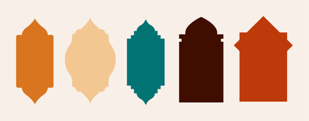 Islamic vector shape of a window or door arch. Arab frame. Ramadan Kareem silhouette icon set.