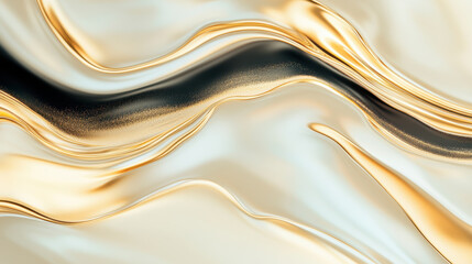 Golden wavy abstract pattern with shiny metallic texture and fluid motion