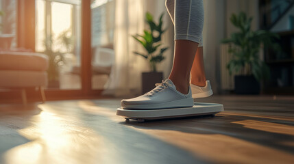 person standing on smart scale, tracking fitness progress