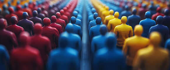 A sea of diverse individuals converging in a unified movement, a colorful representation of human connectivity