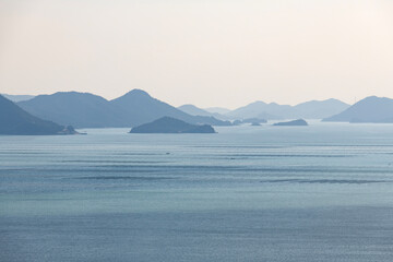 islands and sea farm on a sunny day