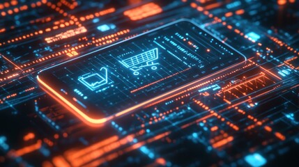 Obraz premium Mobile Shopping App Circuit Board Digital Commerce