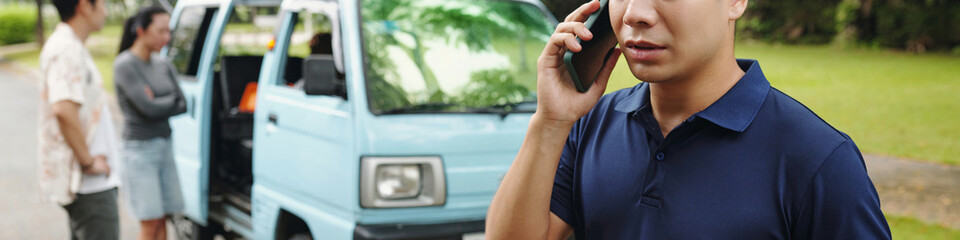 Header with driver calling service by the phone