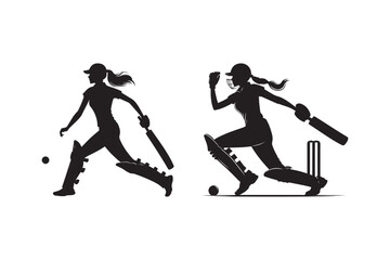 Women Cricket Player Silhouette Illustration for Sports Art