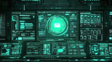 Fototapeta premium Futuristic Tech Control Room: Cybersecurity Interface Display