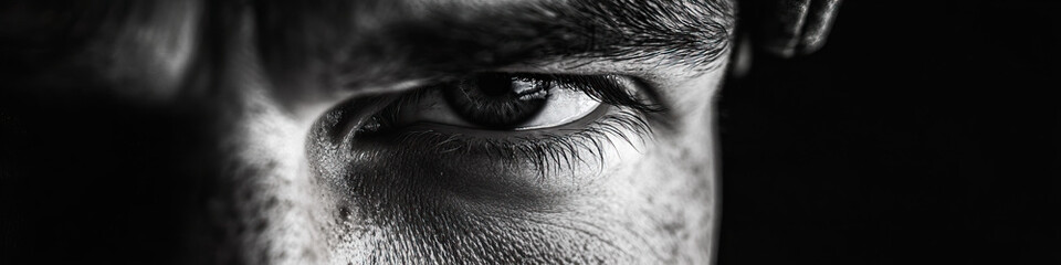 Obraz premium Close-up Monochrome Image of a Male Eye and Brow