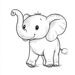 Obraz premium Adorable Hand Drawn Elephant Illustration Simple Coloring Book Page for Kids