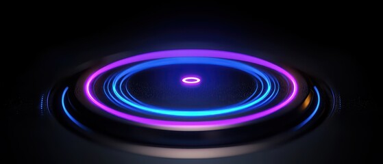 Obraz premium A captivating circular design with vibrant neon colors on a dark background, perfect for modern digital art.