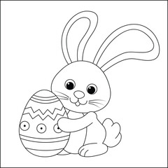 easter bunny with easter egg rabbit line art coloring page for kids