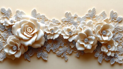 Elegant Cream Roses and Silver Lace Floral Design