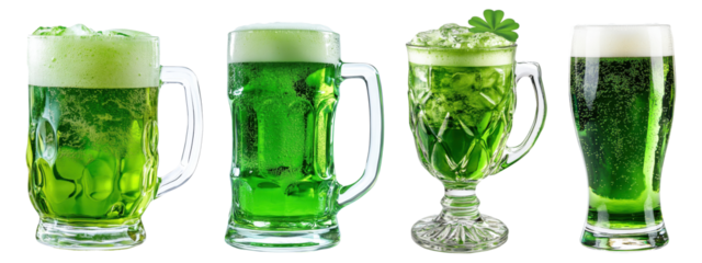 St Patrick's Day green beer set, isolated on transparent background 

