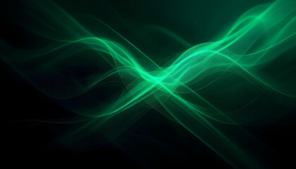 Fototapeta premium Fondo negro con ondas brillantes de color verde, como energía