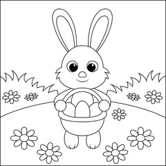 easter bunny with easter eggs line art coloring pages