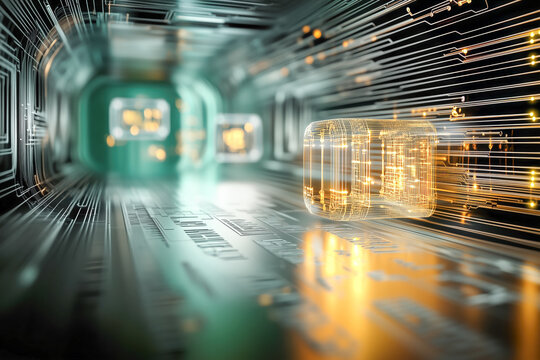 Conceptual quantum computing pathway, algorithm, high tech next generation physics science business innovation computer design