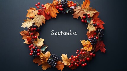 Beautiful Autumn Wreath Adorned with Vibrant Leaves and Berries Capturing the Essence of Fall Decor