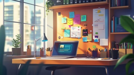 Sunny office workspace laptop design ideas